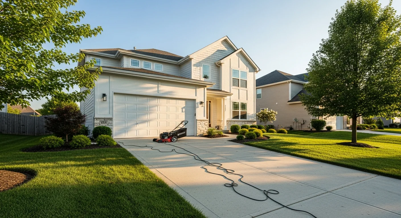 Modern Fishers home with contemporary landscaping and a clean driveway, representing the area's newer residential character.