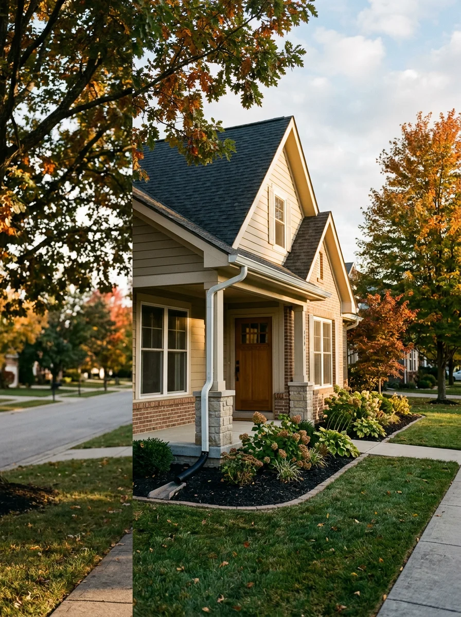 Gutter installation and maintenance on a Fortville home with mature landscaping